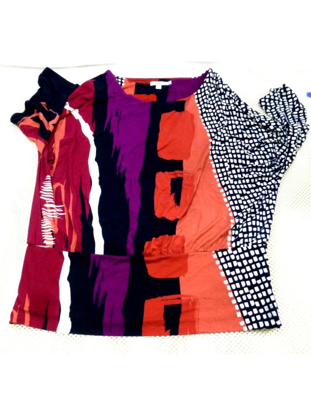 Chicos Colorful Abstract Artistic Boho Print Top 3 XL 3/4 Sleeve Rayon Spandex B